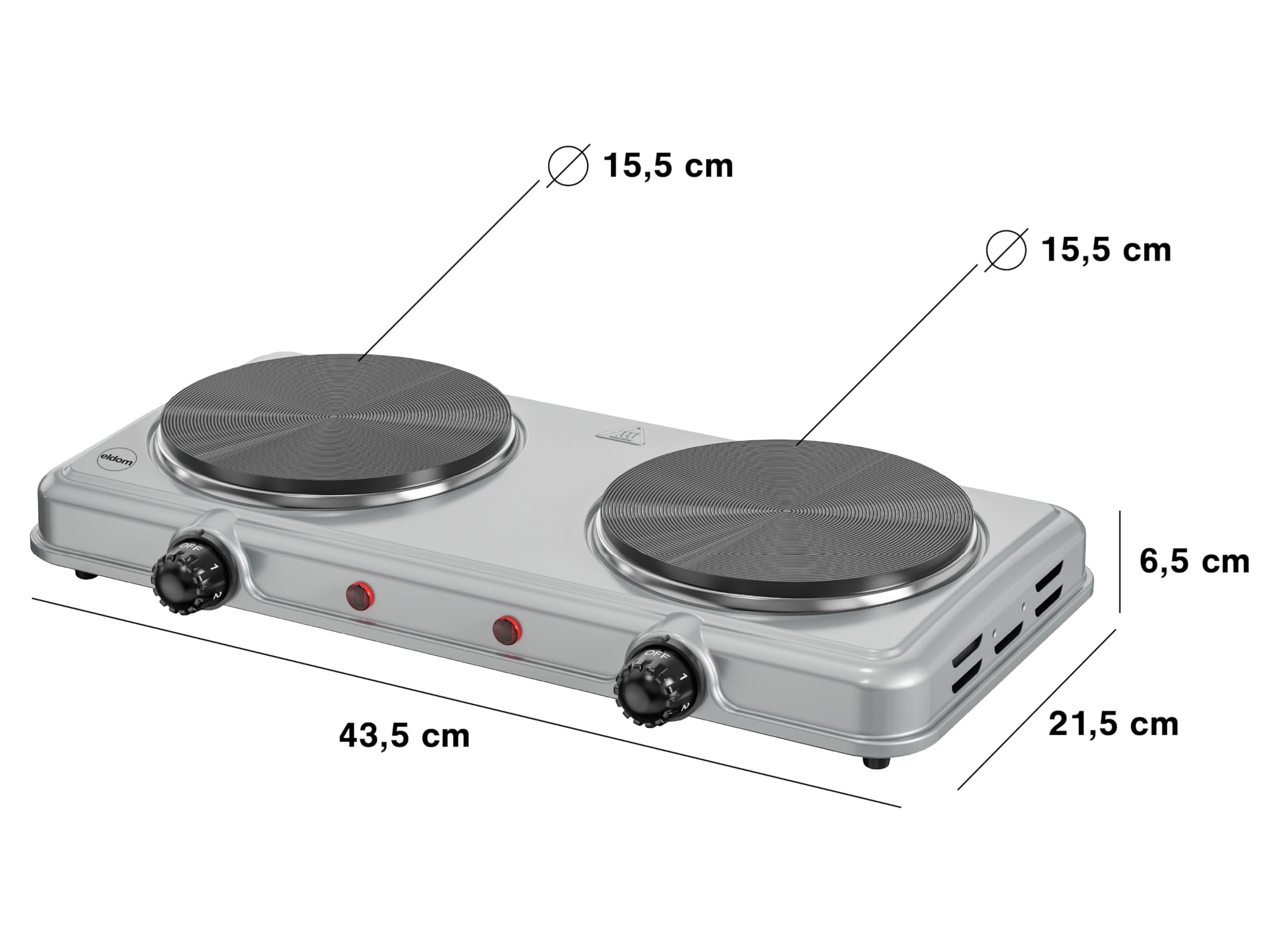 Eldom Doppelkochplatte 2000W Elektrische Kochplatte 2 Platten Tragbar mit Temperaturregelung Camping Kochfeld 2 Kochzonen 15,5 cm