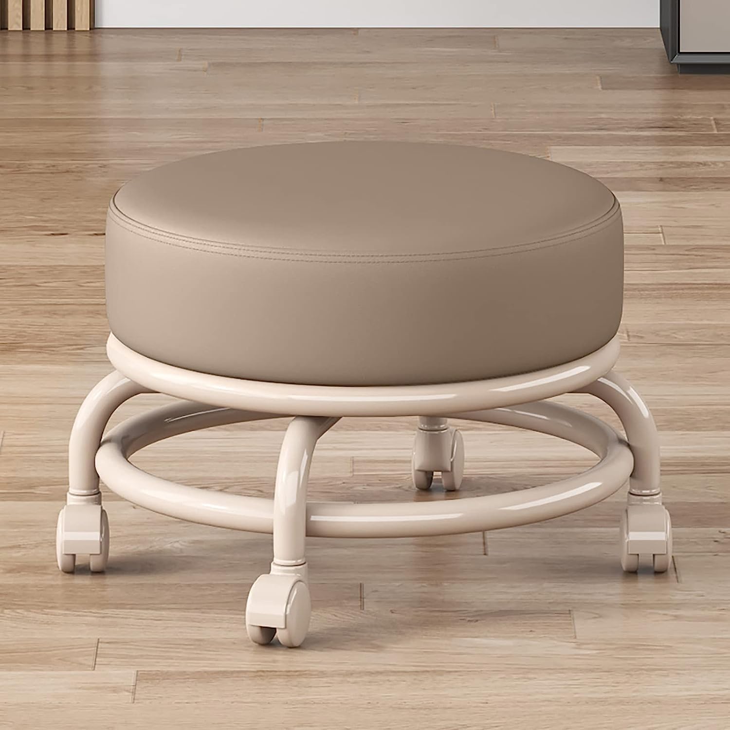 Repose-pieds pivotant cuir marron clair tabouret d'appoint cadre métal salon chambre