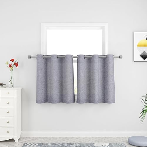 Cortinas cortas de lino texturizado para cafetería, cocina, 30 pulgadas de largo, color gris carbón, cortinas de media ventana, gabinete, caravana,