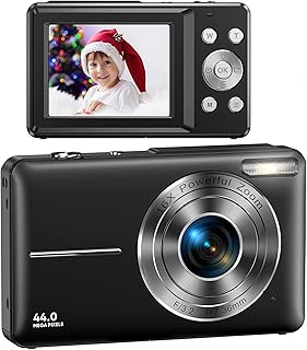 Câmera Digital para Meninos e Meninas, FHD 1080P 44MP Câmera de Registro de Vídeos Tela LCD Recarregável Mini Câmera Compacta com Zoom 16X Câmera Portátil de Bolso para Meninos e Meninas Adultos (black)