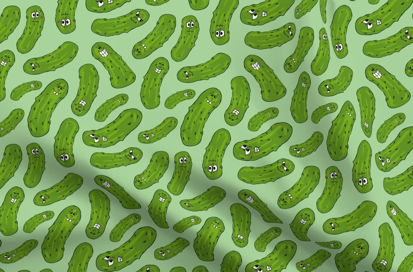 Spoonflower Fabric - Pretty Pickles Pickled Cucumbers Jars Faces Printed on Organic Cotton Sateen Fabric by The Yard - Sewing Quilting Apparel Home Decor