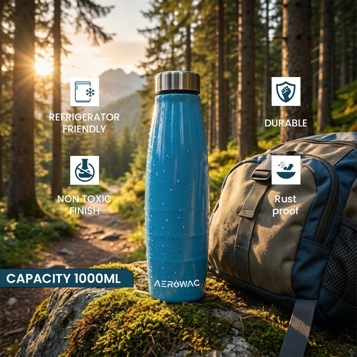 AEROWAC Stainless Steel Water Bottle - 1000ml -5