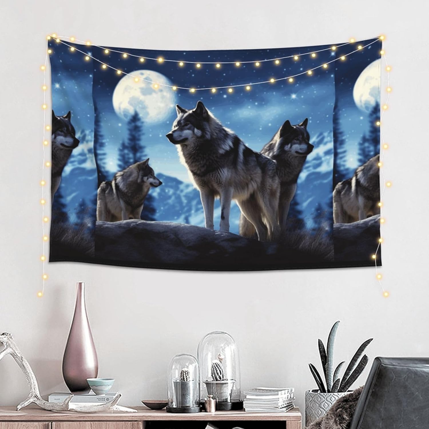 WEIHAKO Tapestry Wide Wall Hanging Tapestry Lightweight Wall Blanket wolfs Tapestry Vintage Mural Wall Art Home Decor Aesthetic Tapestries for Bedroom Dorm Living Room 60x40 Inch image 4