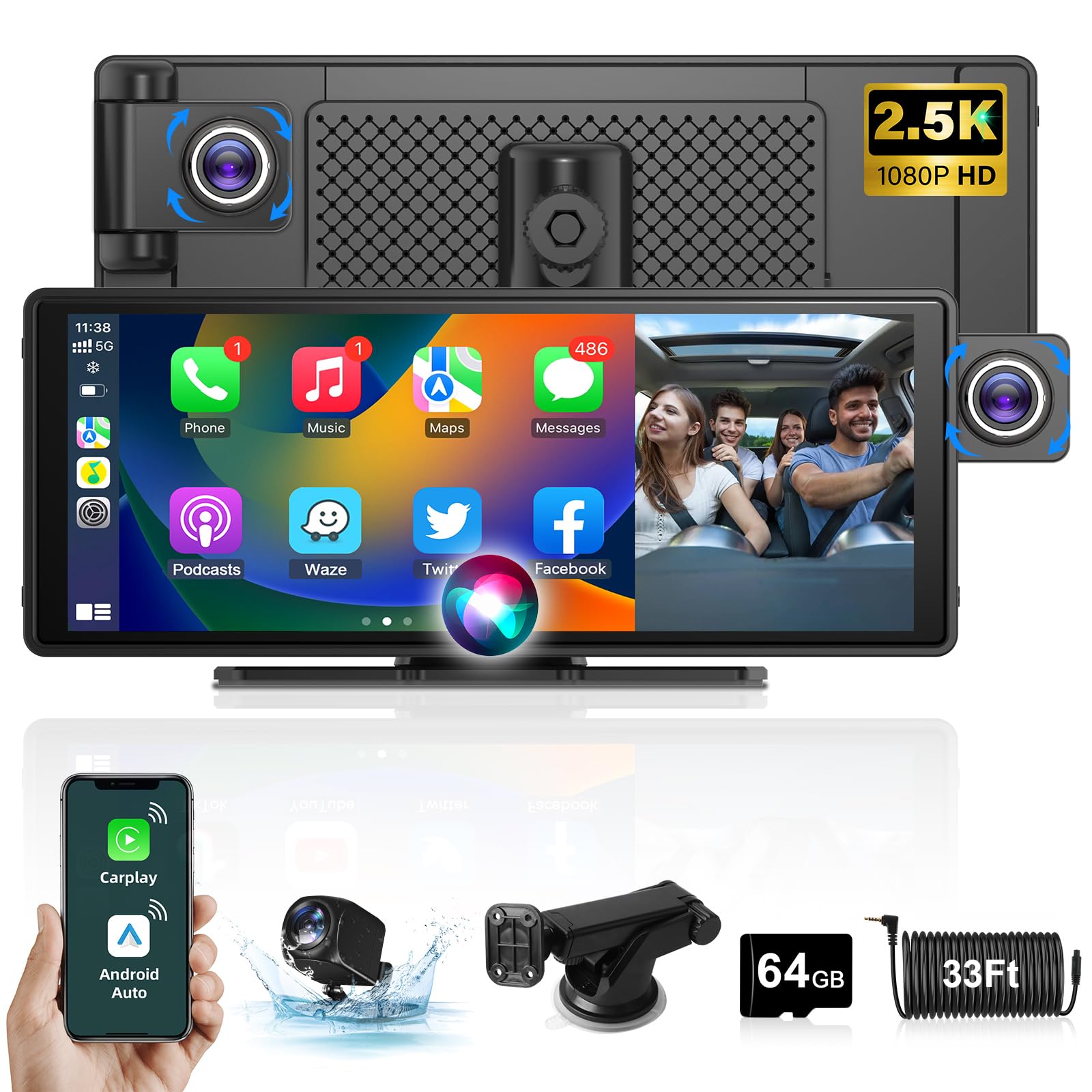 Apple - kei1tnk  10,26-calowy wyświetlacz Apple Carplay Android Auto z