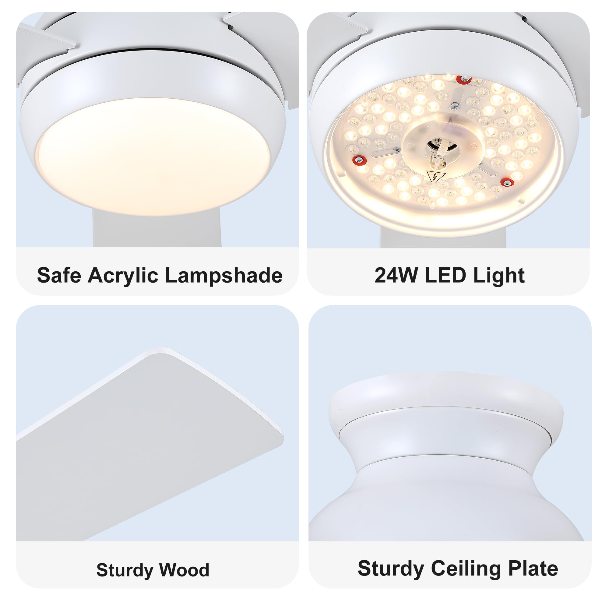 42 Inch Ceiling Fans with Lights and Remote White Low Profile Ceiling Fan with Light Flush Mount Reversible — view 8