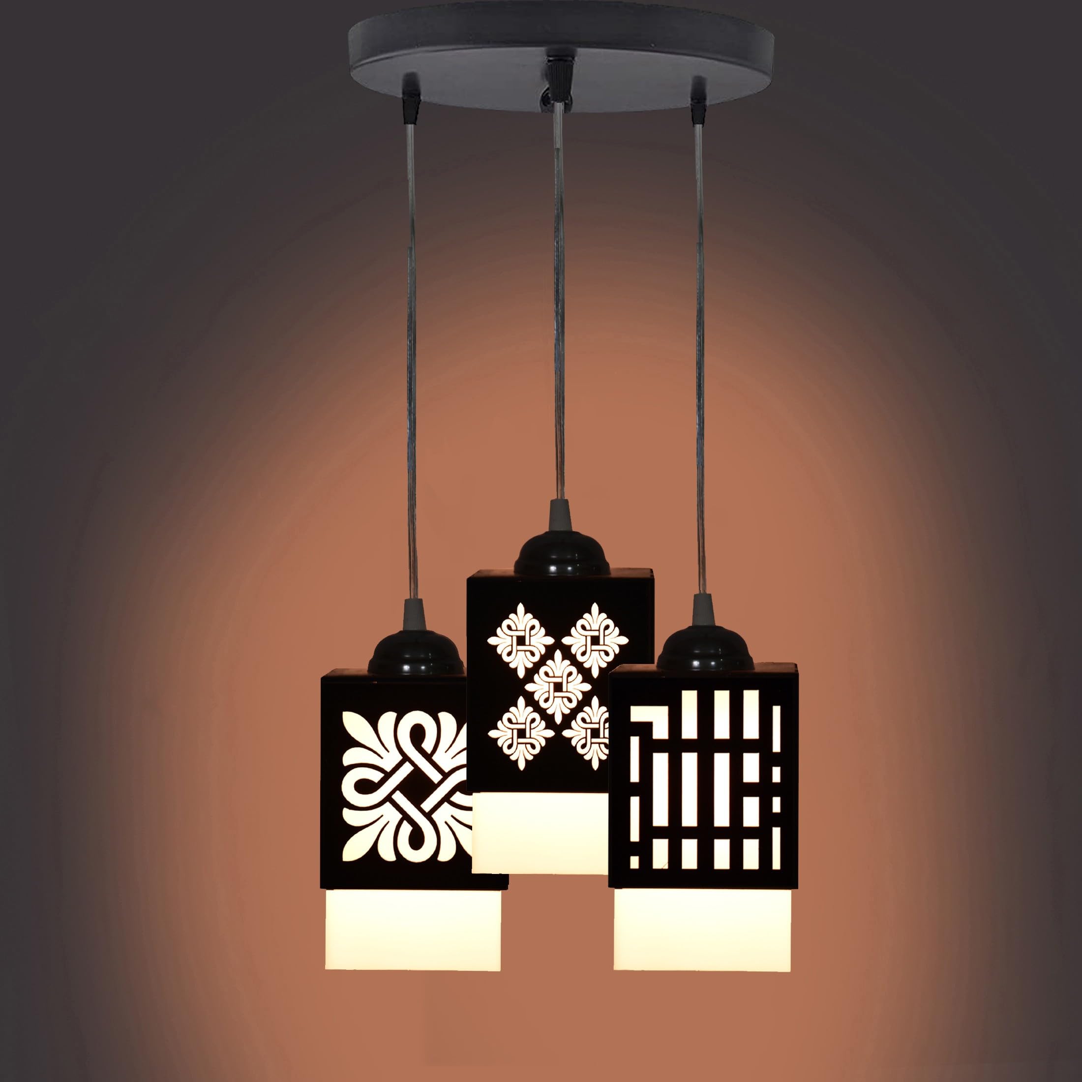 1st Time Wood Pendant Hanging Ceiling Lamp of 3 Shade for Indoor Lighting for Home, Hotel, Restaurants- C418