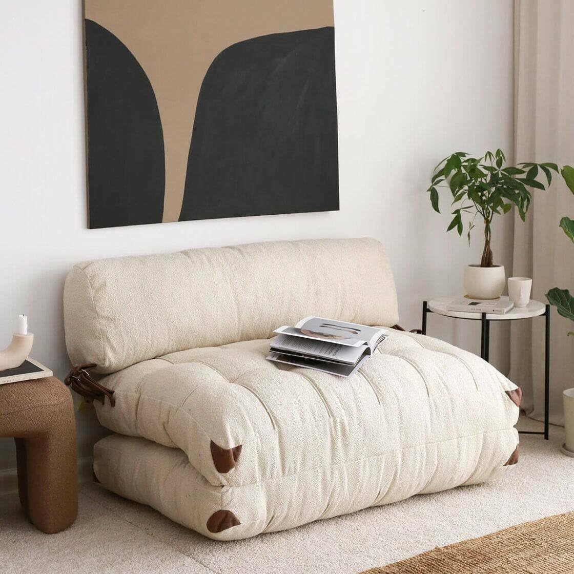 Dmora - Divano Letto 2 posti Dysnomia, Sofà trasformabile, Divanetto per Ospiti, Poltrona Letto, 120x75 h79 cm, Crema
