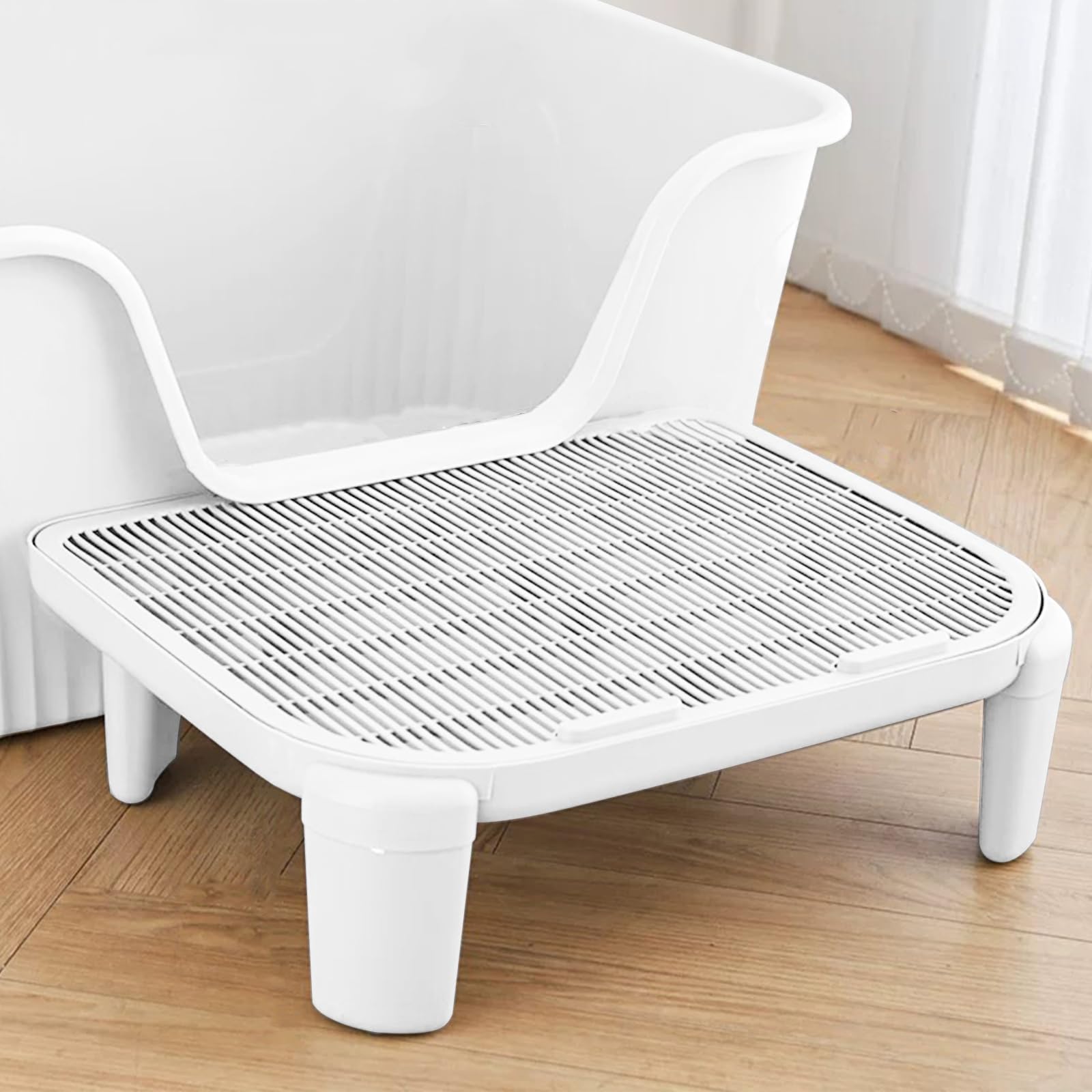 Cat Litter Mat Litter Trapping Mat,19.69"X15.95"X5.90"Litter Box Mat,Waterproof Cat Mats for Litter Large,Easy Clean,Non-Slip Litter Mat for Cat,Urine-Proof Kitty Litter Catcher Mat,Washable (White)