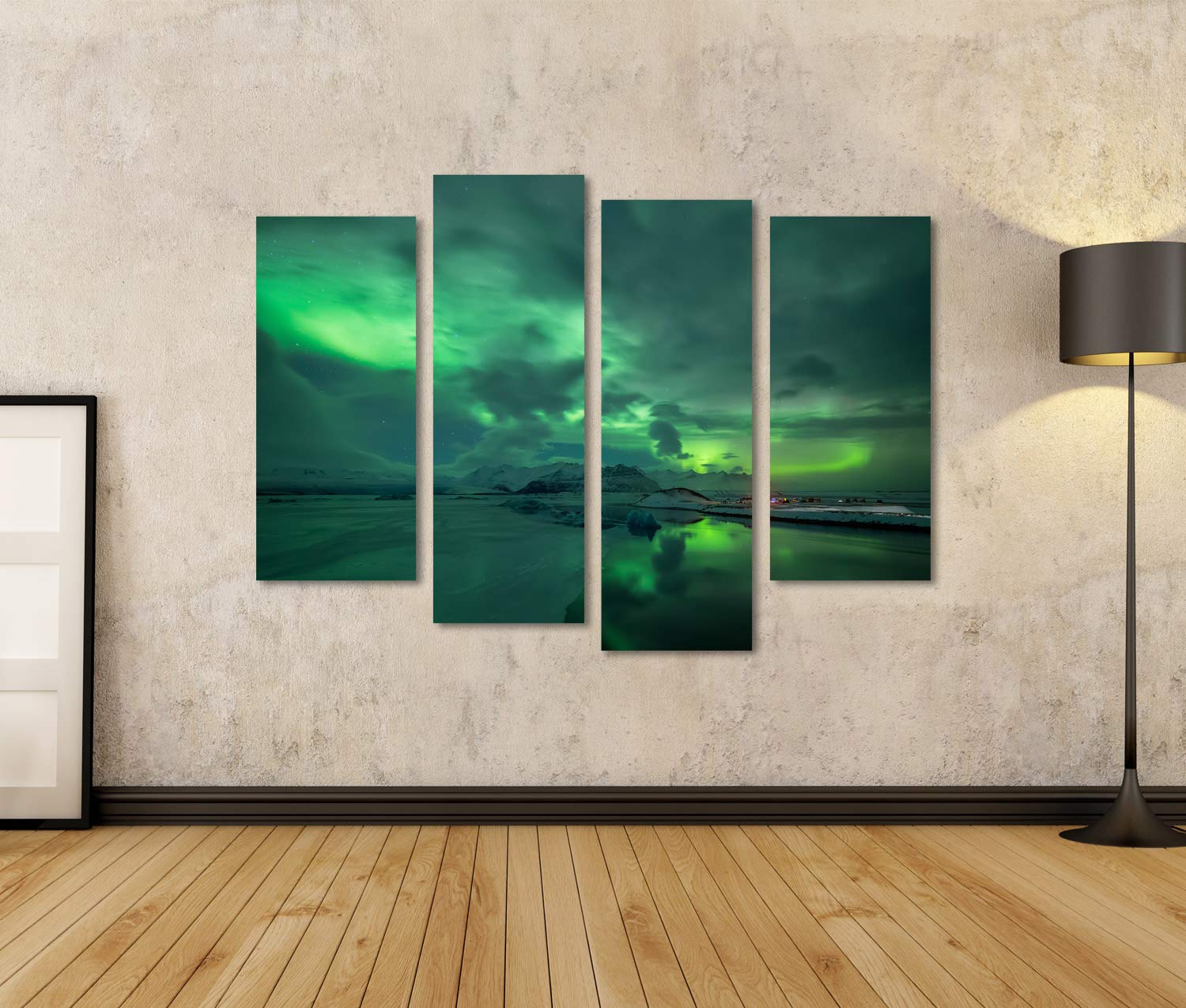 islandburner Quadro su tela Aurora boreale sulla laguna di Jokulsarlon in Islanda Quadri Stampe x soggiorno