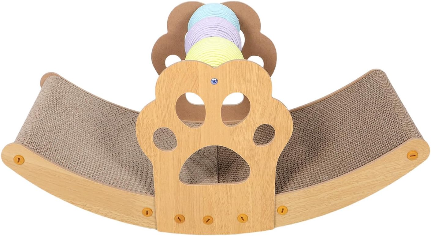Abaodam Cat Scratcher Lounger with Colorful Balls Corrugated Paper Claw Grinding Board All-Season Rocking Cat Scratch Sofa Protector