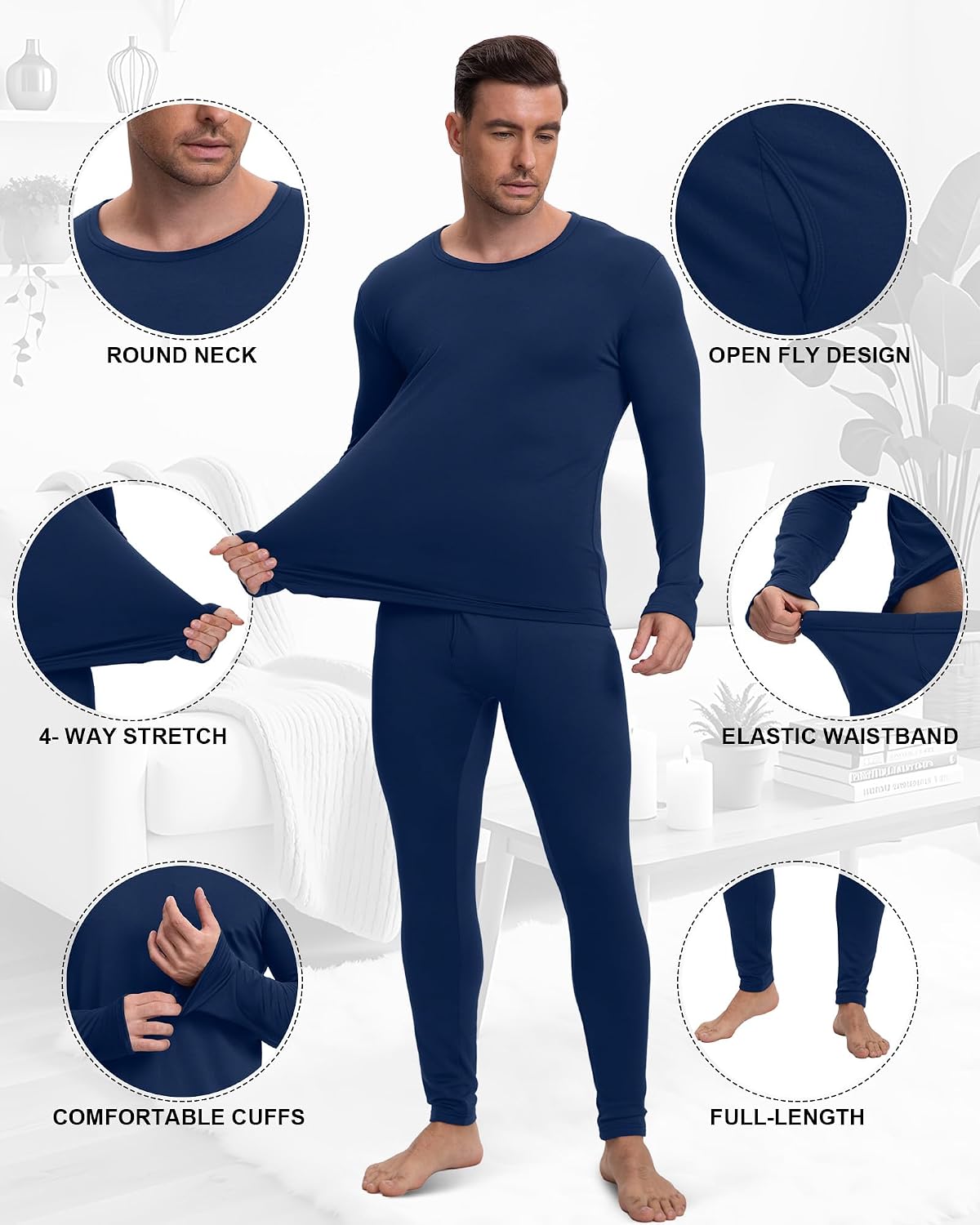 Patelai 5 Sets Men's Thermal Underwear Fleece Base Layer Set Winter Base Layer Winter Top Bottom(Medium,Black, Gray, Dark Blue, Army Green, Burgundy)