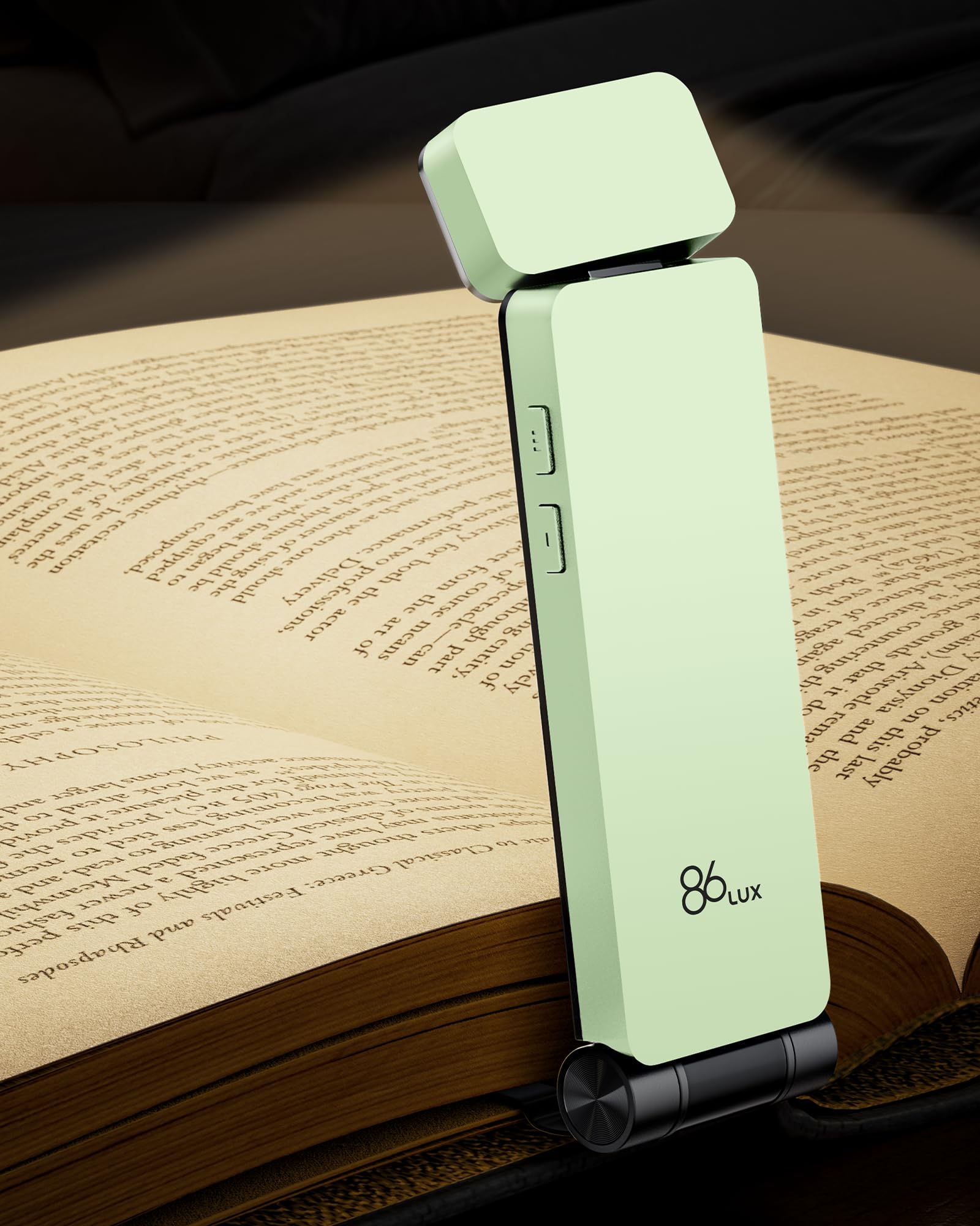 86lux Reading Light, Rechargeable Reading Light, Ultralight LED Light with 3 Amber Colors and Stepless Dimming for Reading at Night for Book Lovers, Kids, Pastel Green