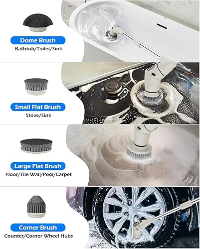 Miniatura 5 de Cepillo eléctrico de limpieza de ducha inalámbrico con 10 cabezales reemplazables, potente IPX7, impermeable, limpiador de baño, 3 velocidades,