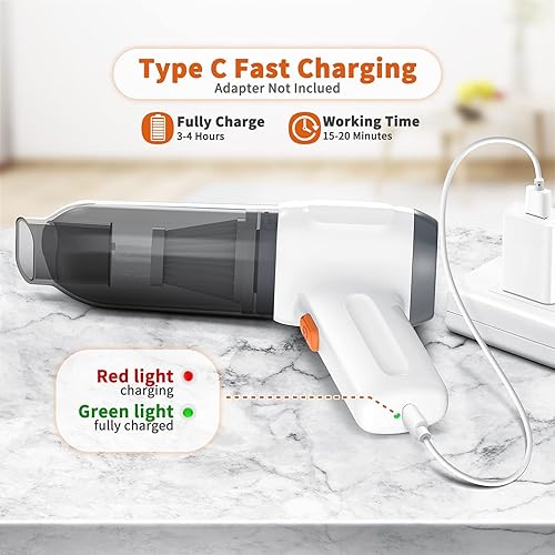 Miniatura 7 de NICE BUDDY Aspiradora inalámbrica, mini plumero de aire, aspiradora de mano portátil, uso en seco 3 en 1 para teclado de automóvil, eliminador de