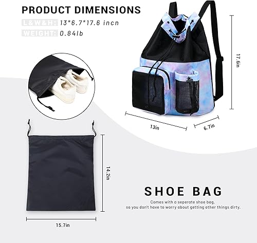 Miniatura 3 de Lohol Mochila grande de malla con cordón y bolsa para zapatos, saco de natación duradero con asa para deportes, gimnasio, yoga, playa, viajes
