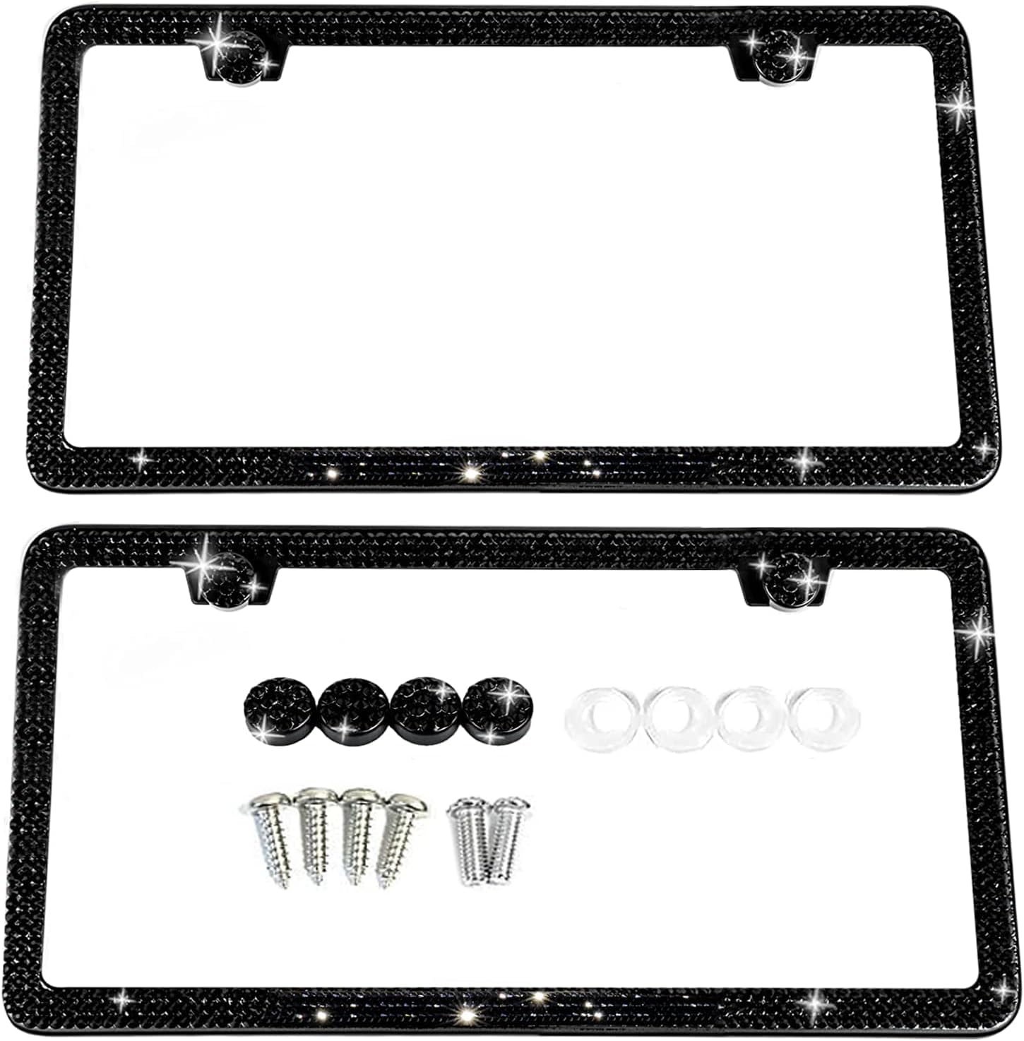 SunplusTrade Bling License Plate Frame for Women 2 Pack Sparkly License Plate Frames Bedazzled Diamond Rhinestone Crystals (Black)