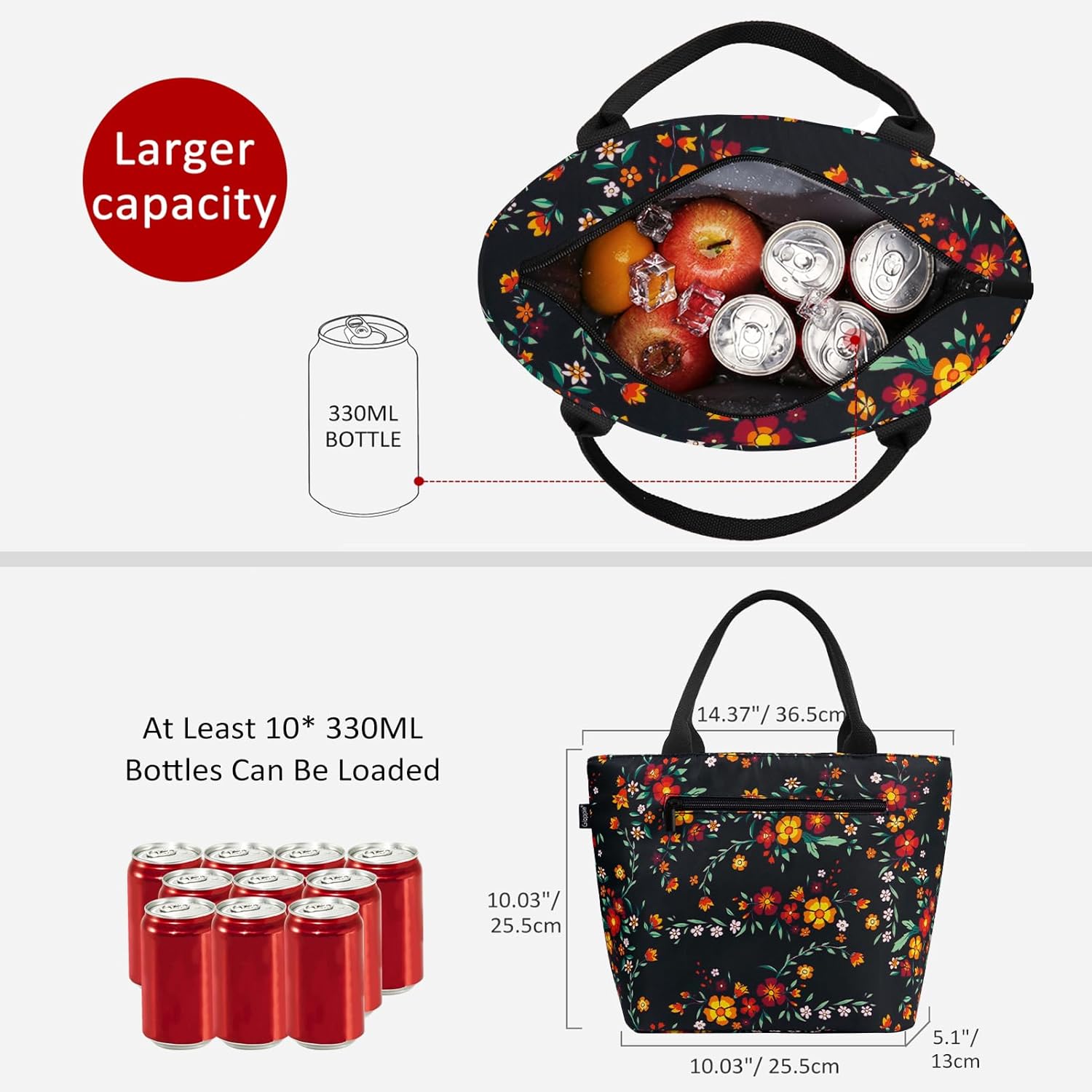 Gloppie Lunch Bag Women Insulated Lunch Box Leakproof Lunch Tote Bag for Work Cute Cooler Bags Stylish Flower - Image 5