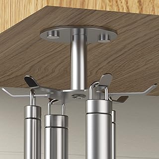Funnacle 2pcs Under Cabinet Hooks Rotating Kitchen Utensil Holder 304 Stainless Steel Adhesive Utensil Hanging Rack for Kitchen Utensils/Tools/Towel/Knife(2, Brushed Nickel)â€¦