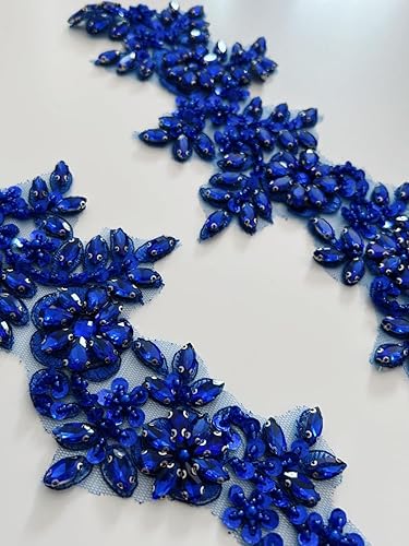 Miniatura 32 de 1 par de accesorios de apliques de encaje con diamantes de imitación, cuentas de vidrio, parches para decoración de vestidos de novia de niña
