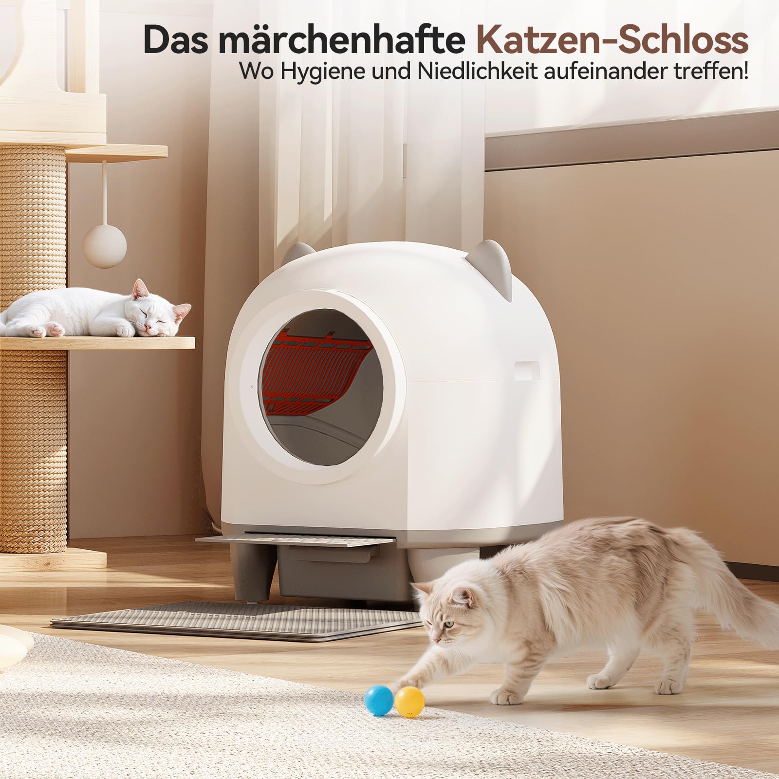 Devoko Katzenklo Selbstreinigend,Niedliche Katzenohren,Automatische Katzentoilette XXL,Fernsteuerung,groß Raum,Sicherheit, Anti-Geruch,90L cat Litter Box,Elektrisches katzenklo für Mehrere Katzen