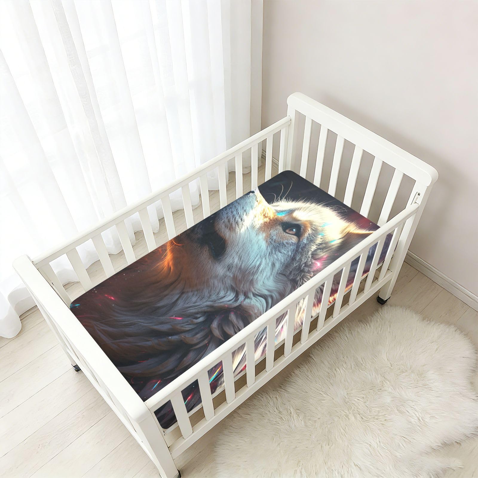 Abstracto Triste Lobo Oscuro Espacio Sábana de Cuna para Niños Pequeños,Sábanas de Algodón Suave para Bebés Aptas para Colchón Corralito