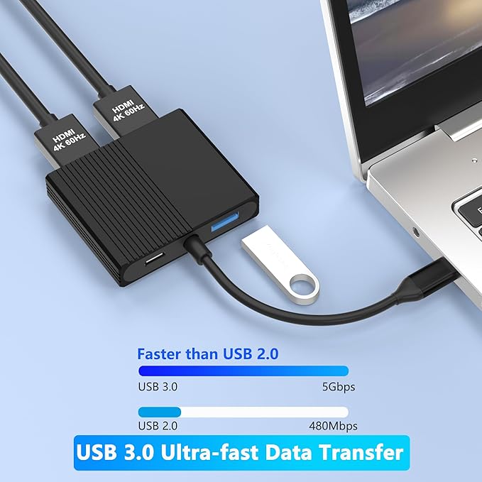 Adaptador USB C a Dual HDMI 4K@60Hz, Hub con 2 HDMI, USB 3.0 y PD miniatura 6
