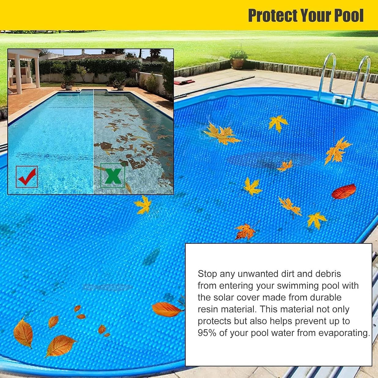 Cubierta De Piscina Con Aislamiento Solar, Cubierta De Piscina Rectangular De Lona Solar En Jardín Y Exteriores, Manta Flotante Para Jacuzzi, Cubierta De Spa Flotante De Corte Libre,2x2m/6x6ft