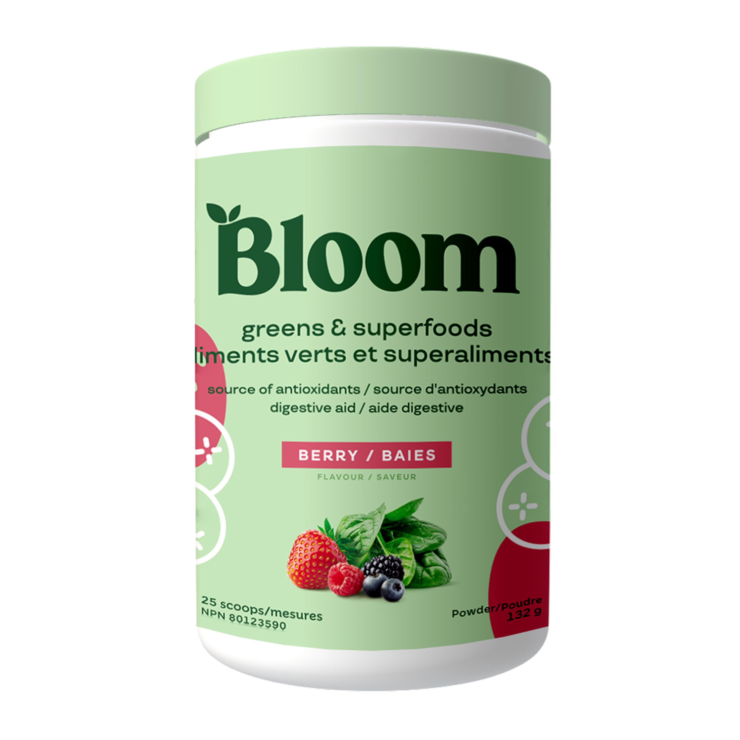 Bloom Nutrition Superfood Greens Powder, Digestive Enzymes with Probiotics and Prebiotics, Gut Health, Bloating Relief for Women, Chlorella, Green Juice Mix with Beet Root Powder, 25 SVG, Berry