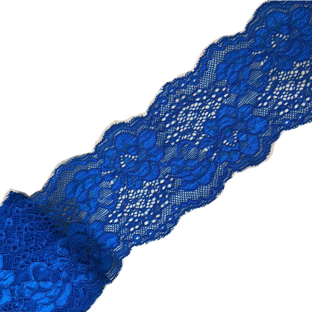 Cinta de encaje elástica de 10 yardas, 7,6 cm, patrón floral, encaje elástico para diademas, ligas, costura, decoración, suministros de manualidades (azul rey)