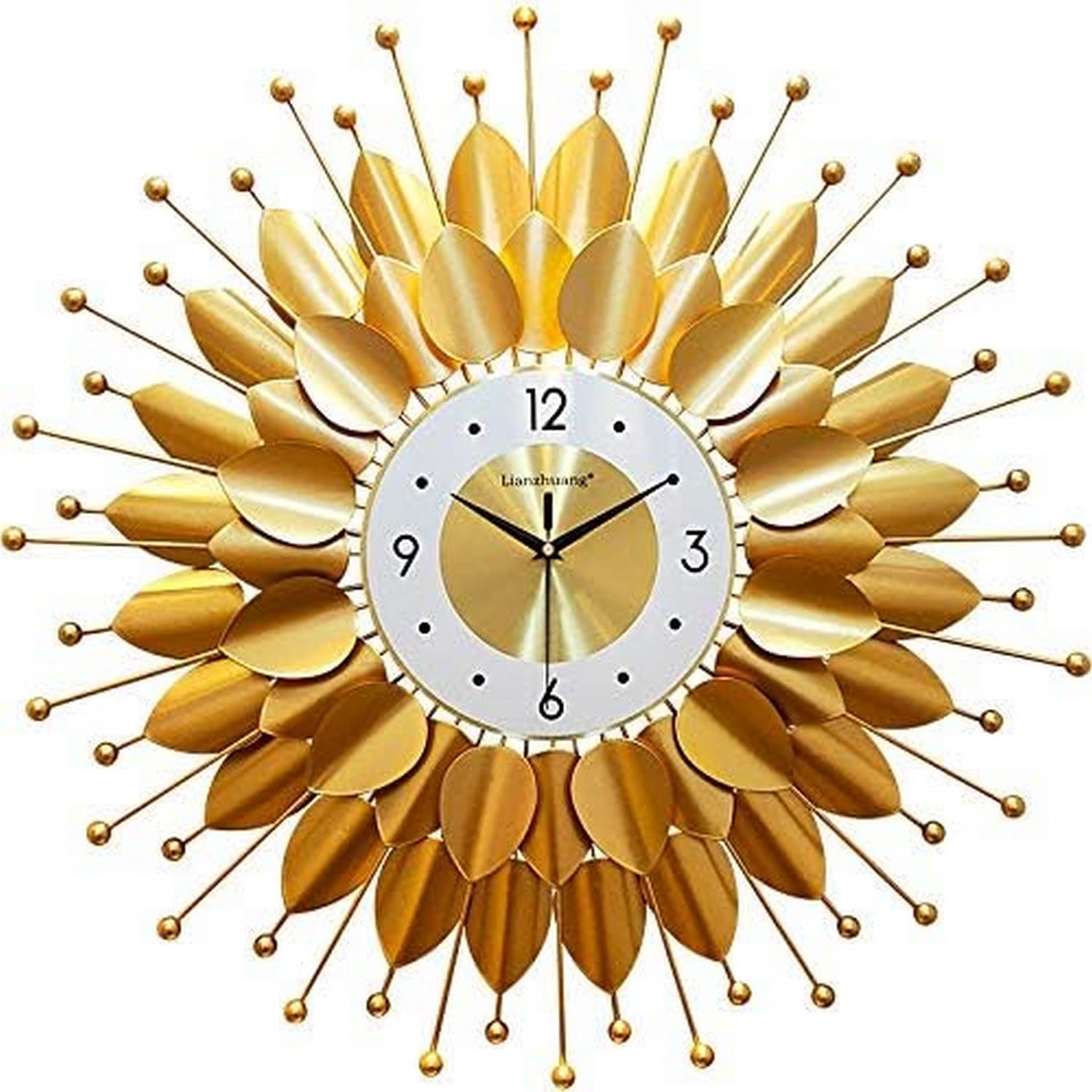 Horloge murale moderne en métal doré de grande taille pour décoration de salon