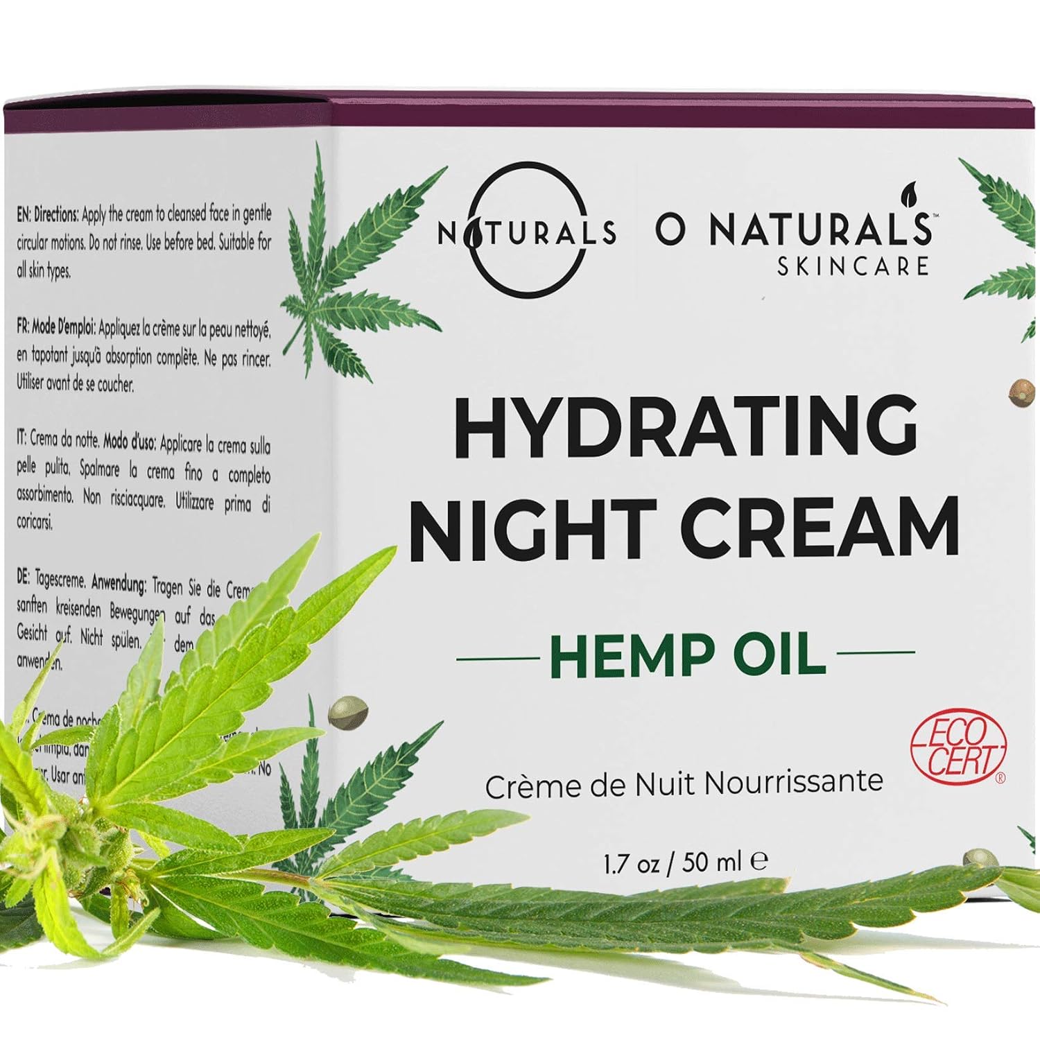 O Naturals Organic Hemp Oil Face Moisturizer Hydrating Night Cream. Hyaluronic Acid Anti Aging Face & Neck Cream. Moisturizes Dry Skin Anti Wrinkles Boost Collagen Women & Men Skincare 1.7oz