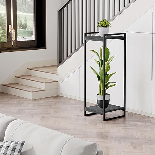 Miniatura 2 de Soporte para plantas de 34 pulgadas de alto para interiores, estante moderno de 2 niveles, organizador de macetas esquineras para sala de estar,