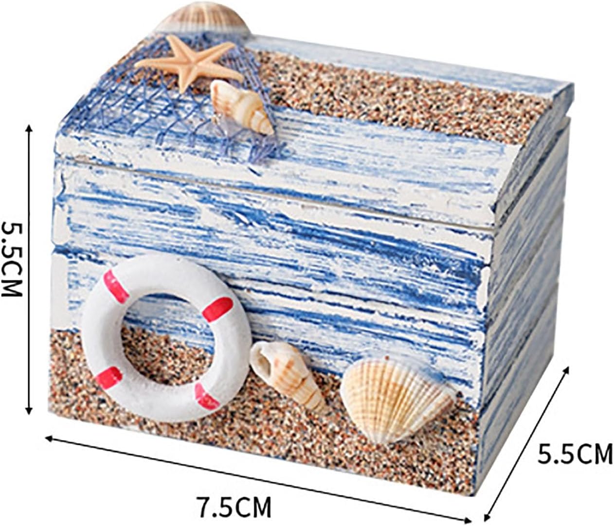 Coastal Wooden Trinket Box, Handcrafted Nautical Trinket With Anchor And Starfish, Cute Wood Box With Starfish And Shells Decor, Jewelry Storage Organizer(A)