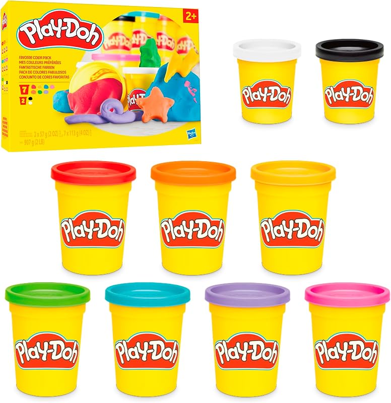 Pack de 9 colores favoritos de Play-Doh, colores variados, latas compuestas de modelado de 2 y 4 onzas, manualidades infantiles, regalos y premios de regreso a la escuela, juguetes preescolares, mayores de 2 años (exclusivo de Amazon)