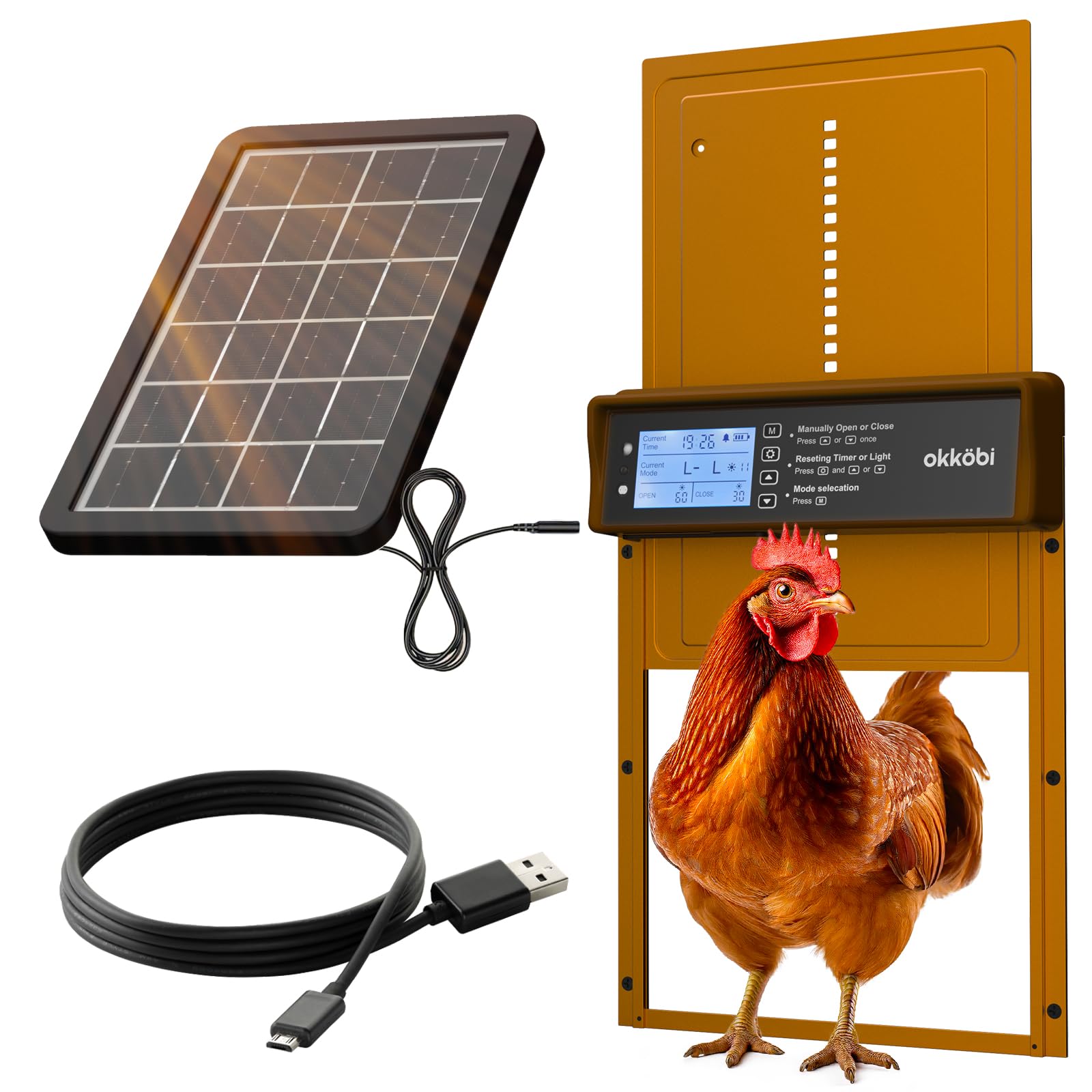Extra Large Automatic Chicken Coop Door Solar Powered with Remote – LCD Display, Light Sensor, Timer & Anti-Pinch Function – 28.7 cm x 22.1 cm Door Opening – 5-Year Protection – Black – by Okköbi — view 10