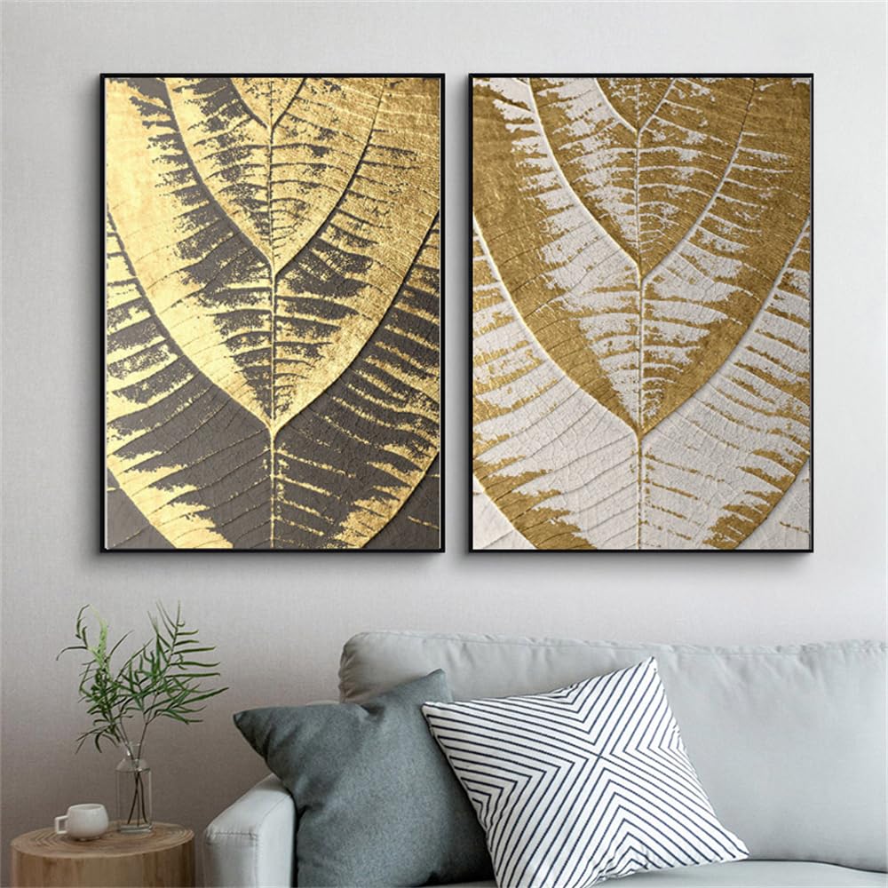 WUHBCZ Art Decor,Abstract Golden Leaf Tree Trunk Texture Wall Art Canvas Painting Print Poster Picture Modern Home Living Bedroom Kitchen Room Decoration-30 * 50cm*2PCS (No Frame)