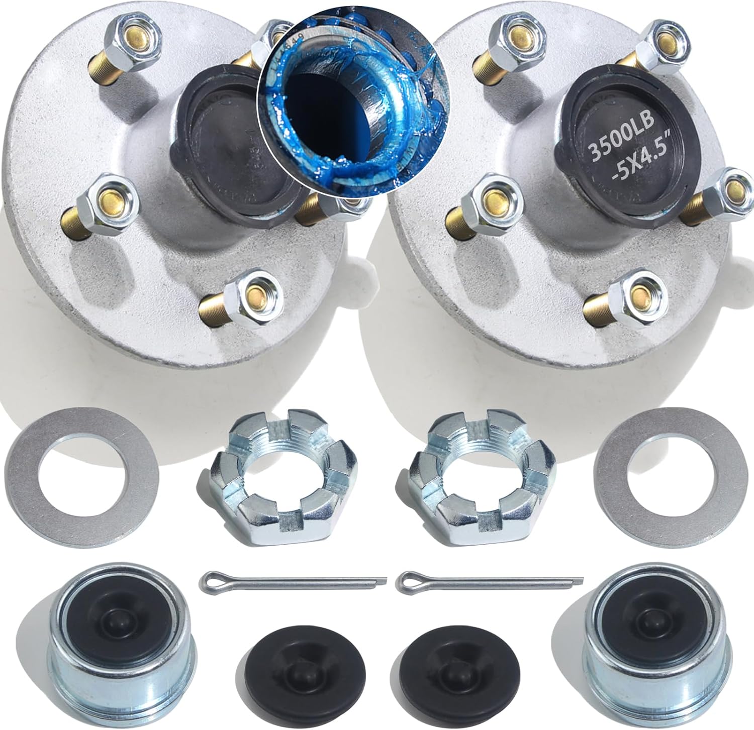 2Sets Galvanized Trailer Idler Hub Kits 5 Bolt 4.5