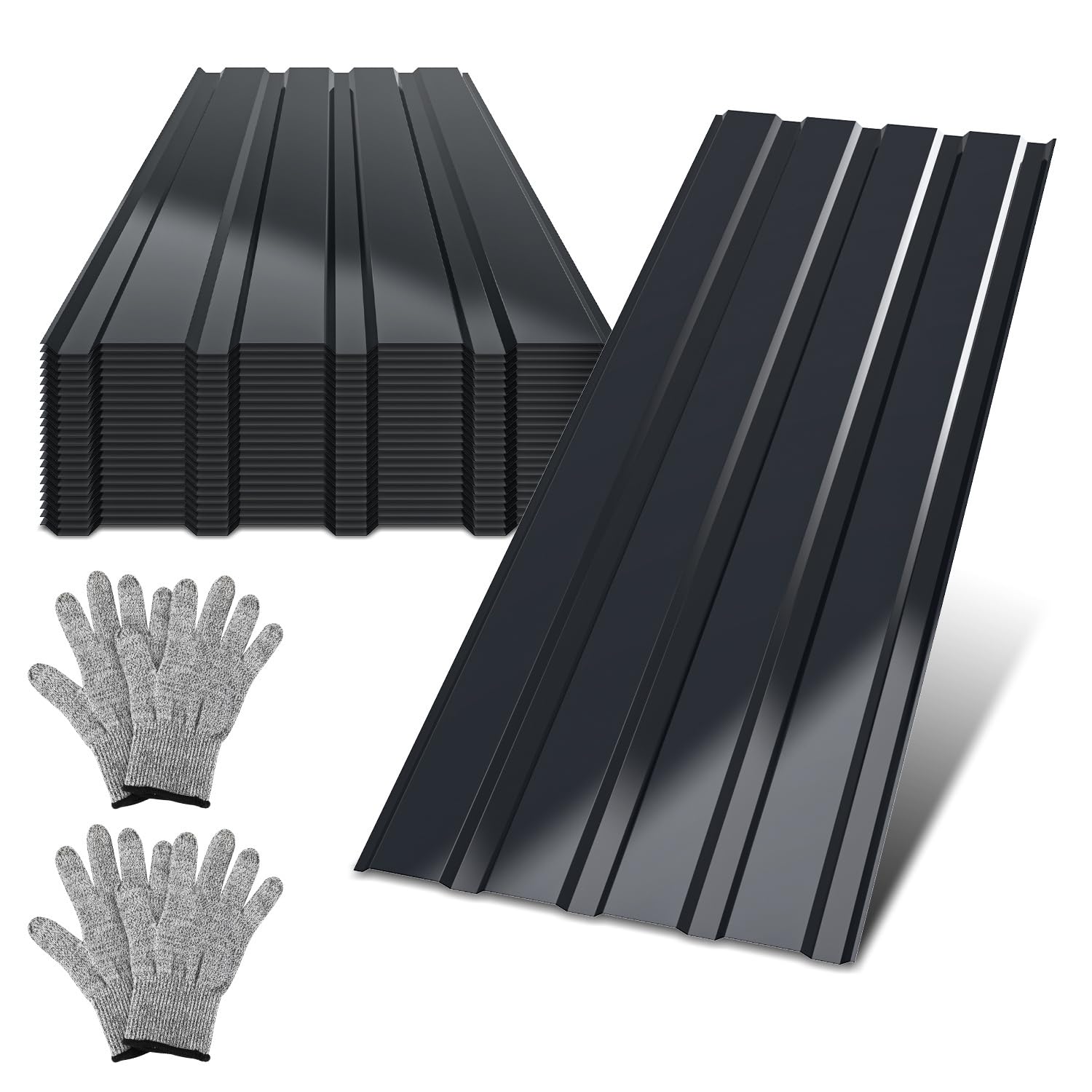 Set di 24 lamiere trapezoidali, 129 x 45 cm, 14 m², con guanti di montaggio, lamiera profilata in acciaio zincato 0,25 mm, resistente alle intemperie, per garage, casetta da giardino