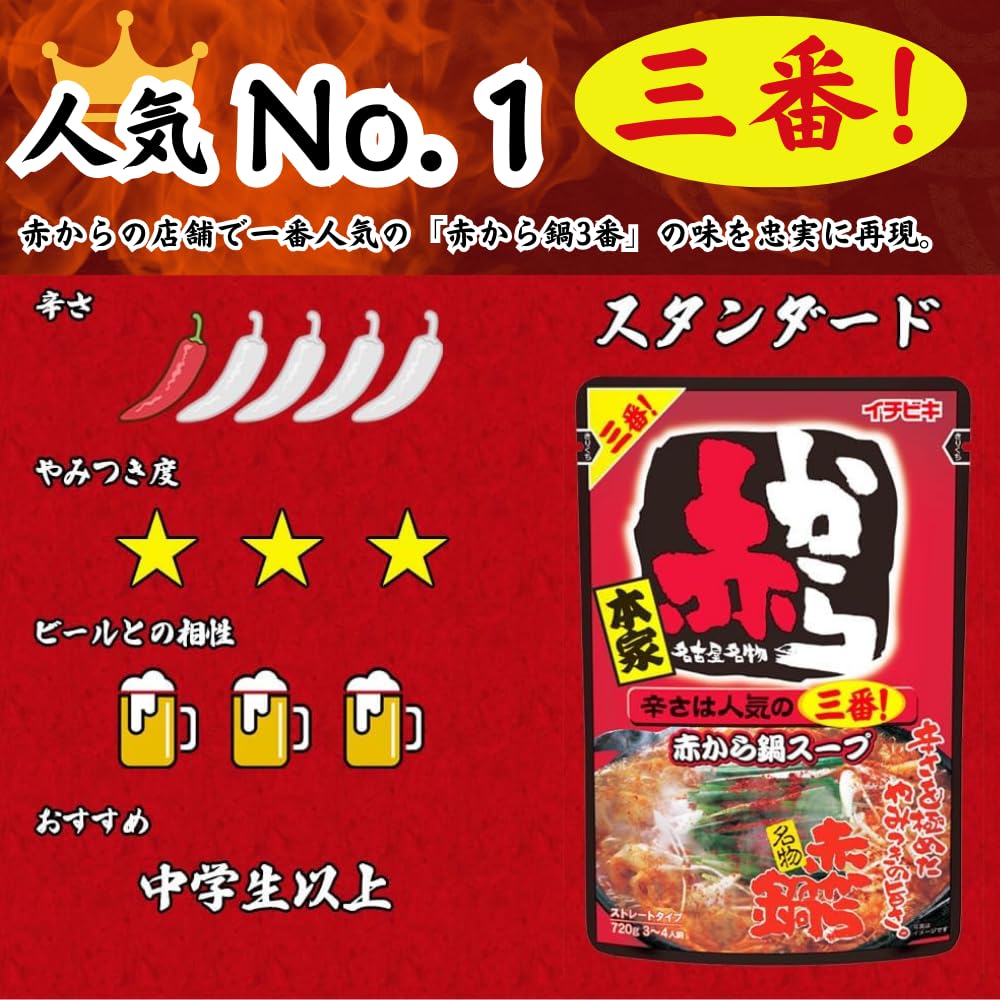 Amazon.co.jp: イチビキ ストレートタイプ 赤から鍋スープ 3番 750g×2
