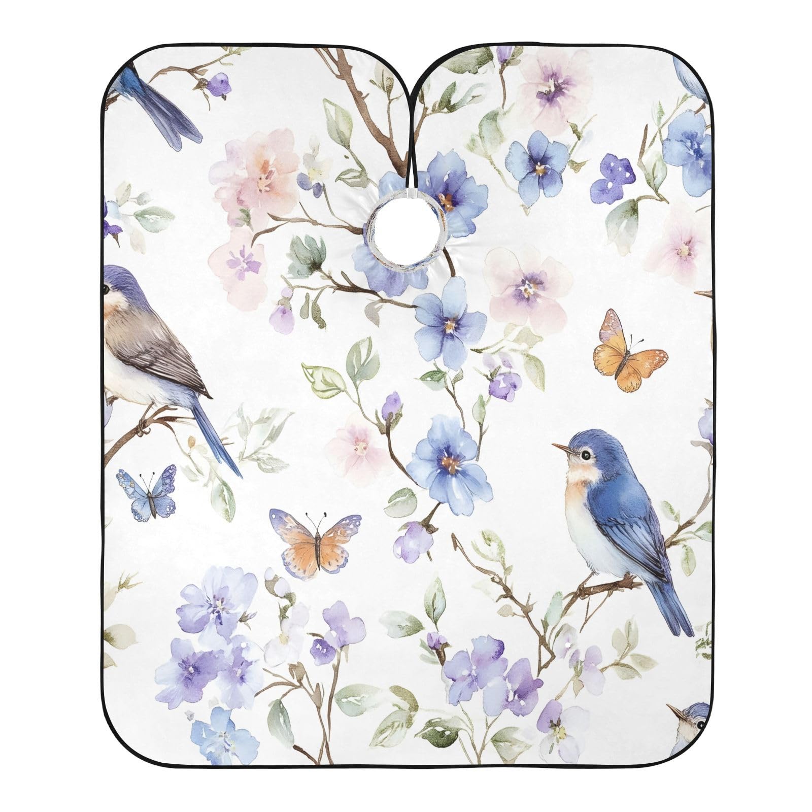 BOESI Watercolor Bird and Flower Pattern Barber Shawl, Waterproof Haircut Shawl, Haircut Salon Apron, Shaving Bib, 55 x 65 inches