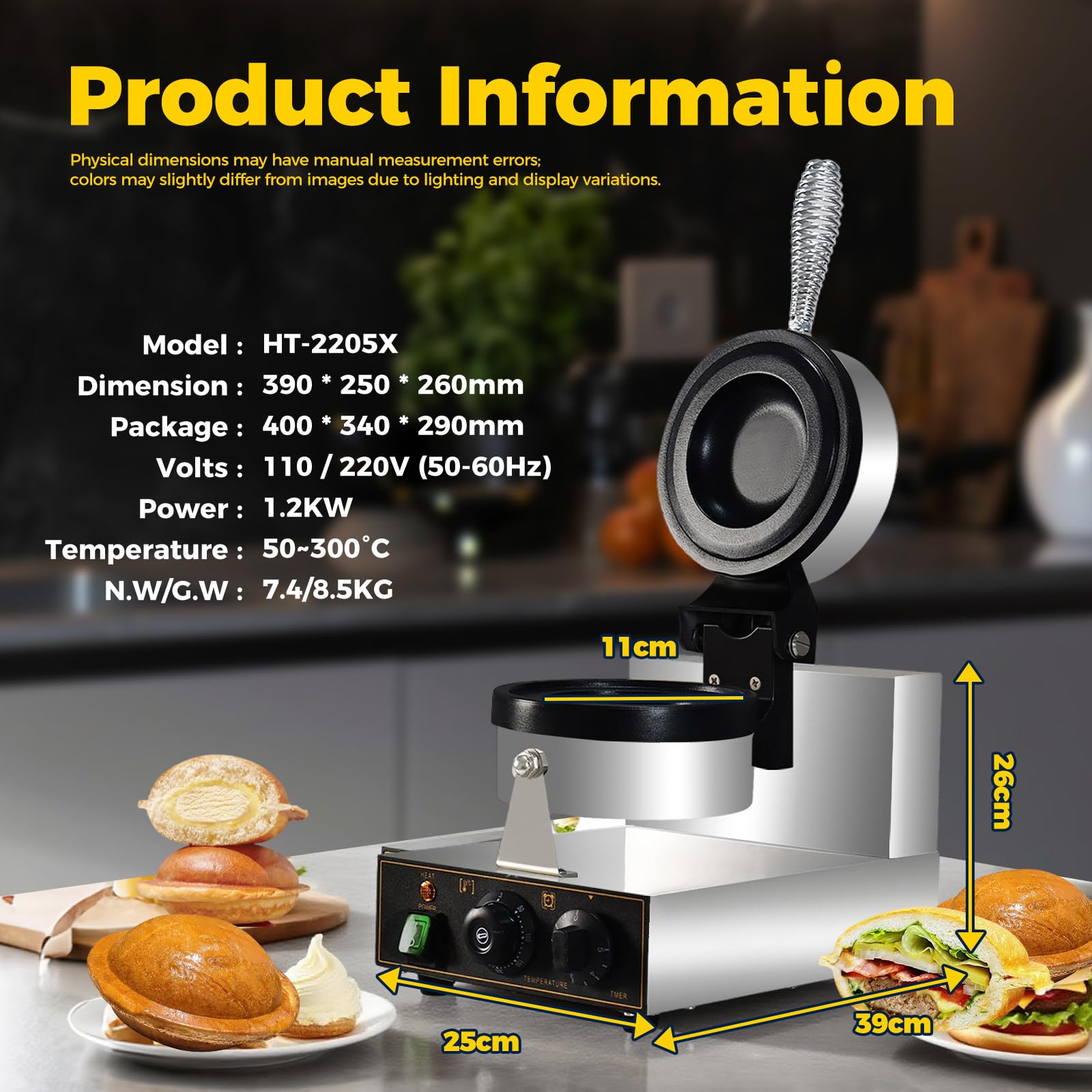 Disquera Pan Cubano Industrial Máquina UFO Hamburguesas eléctrica Prensa de Hamburguesas Comercial Máquina para paninis 50℃~300℃ para restaurantes/cafeterías Singleheadcapping