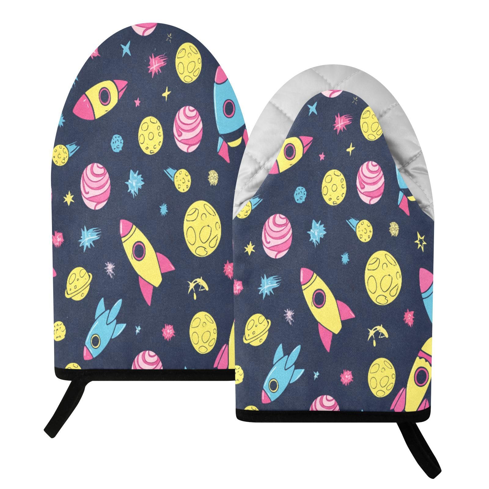 BURSTDDY Cartoon Planet (4) Oven Mitt,Heat Resistant Kitchen Mitts for Cooking