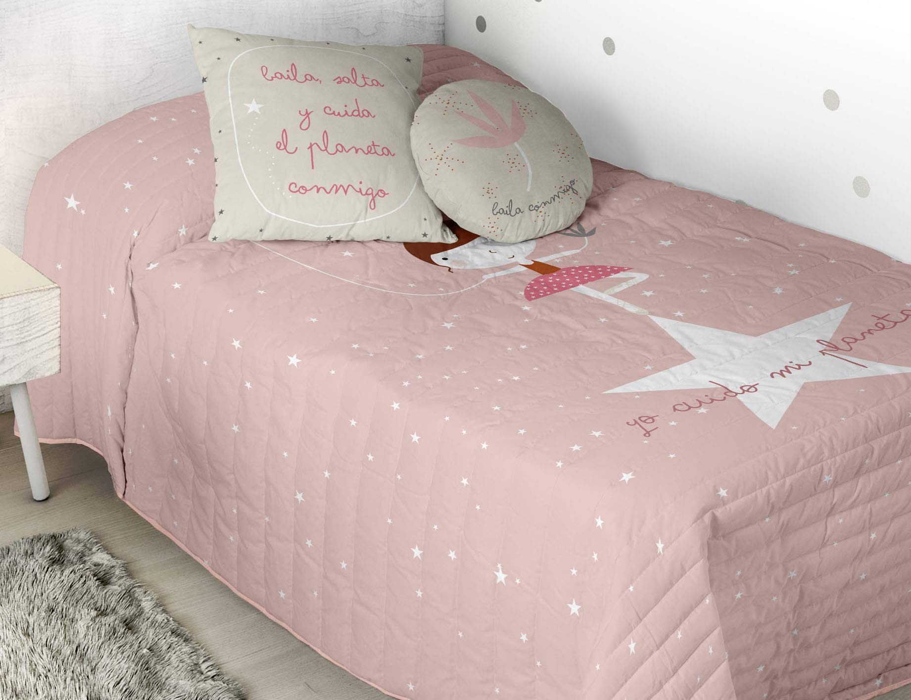 HACIENDO EL INDIO Colcha bouti Reversible Bailarina Cama 105 cm