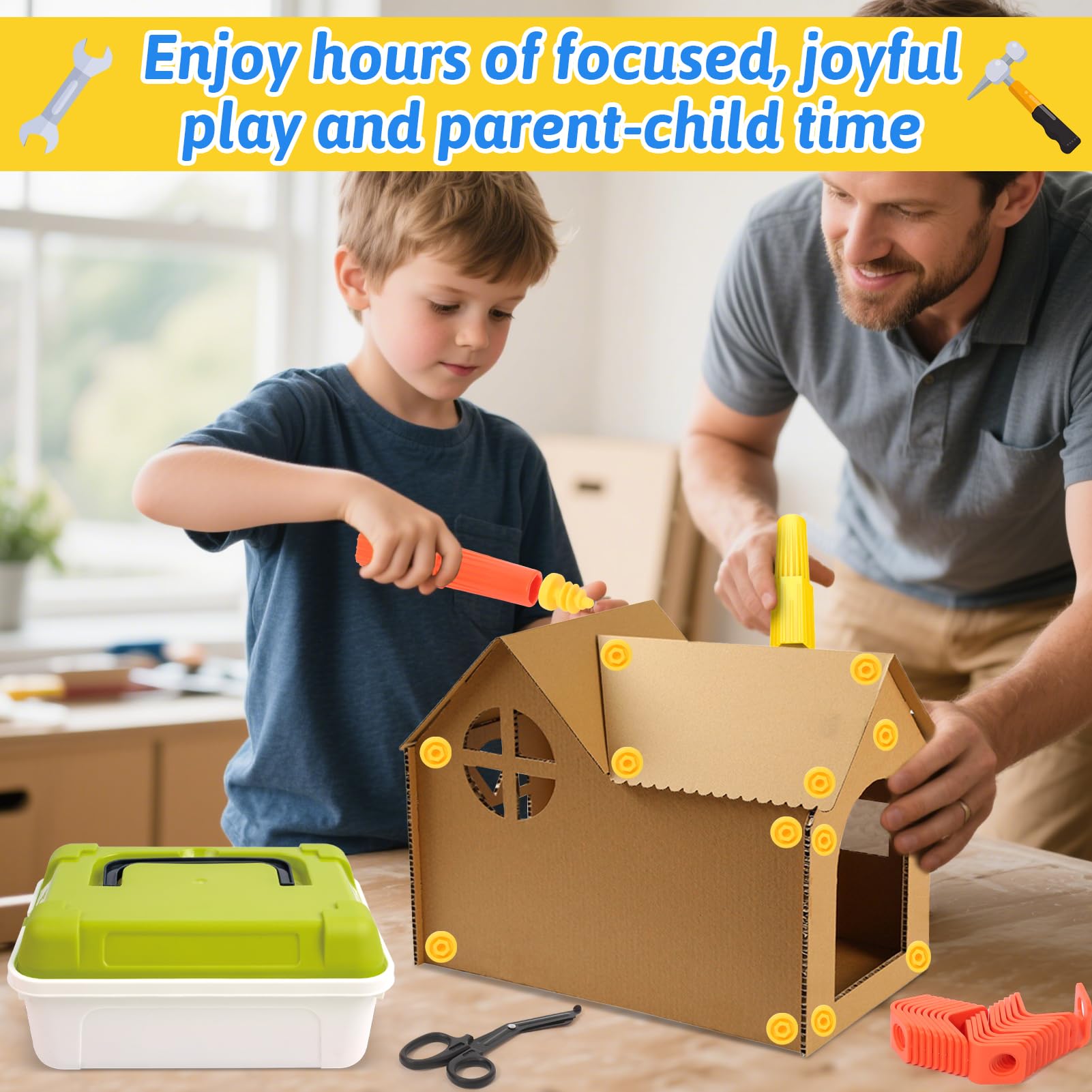 Wdmiya Kit Herramientas Construcción Cartón para Niños 148 Piezas | Juego de Herramientas Reutilizables con Cortador 148 Piezas, Rodillo y Tijeras, Juguetes Educativos para Niños y Niñas