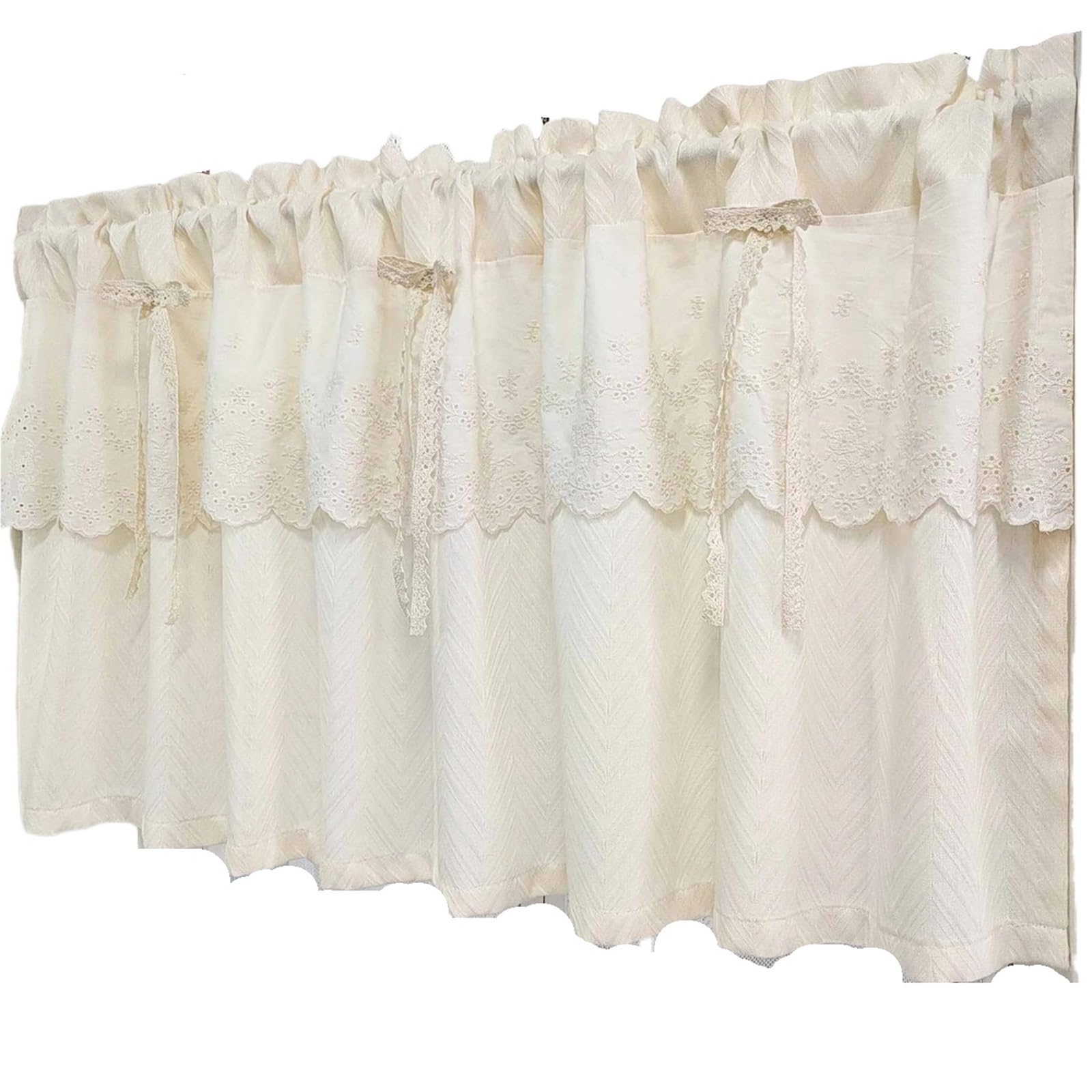 Rideau court beige translucide jacquard pour fenêtre de chambre