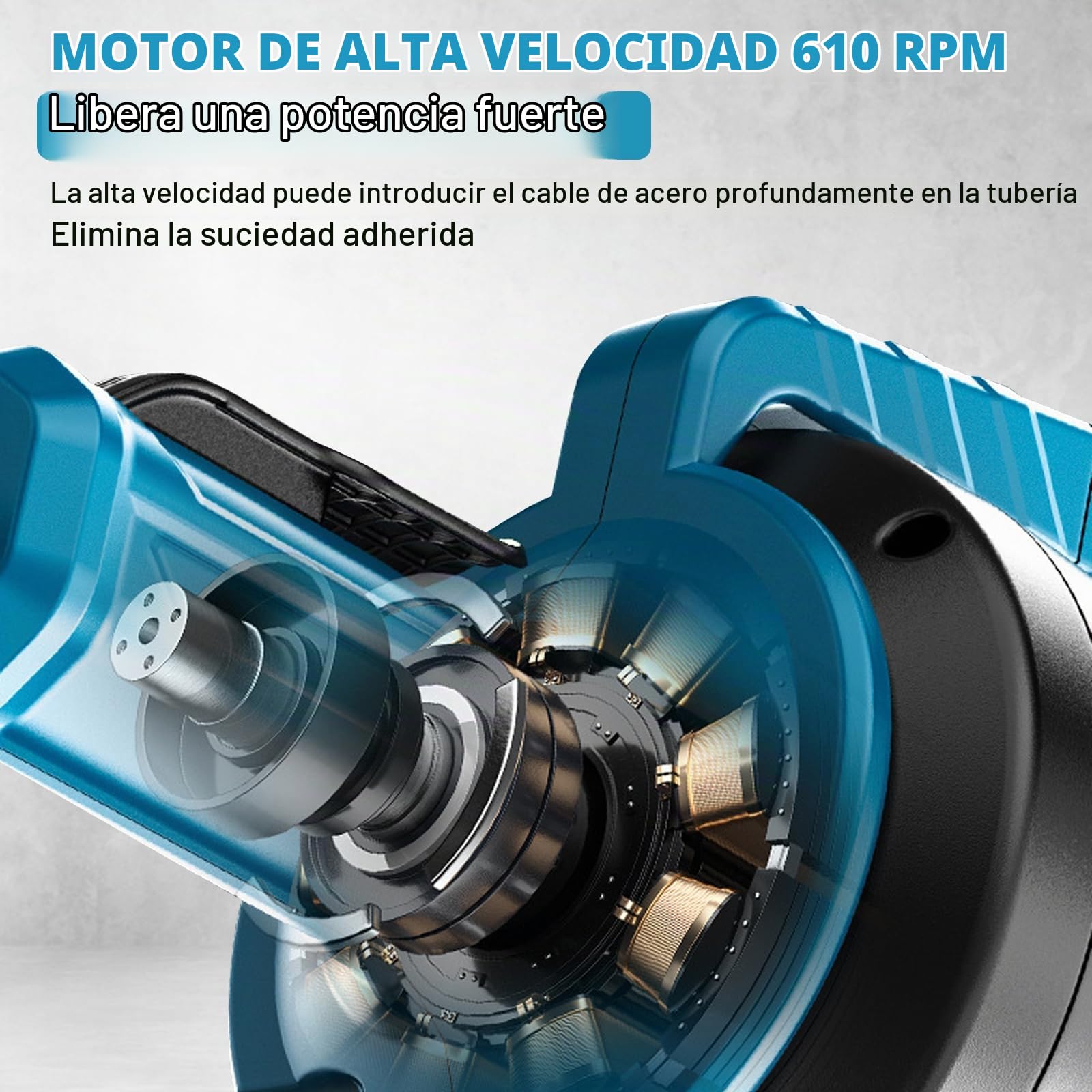 Desatascador Tuberias Profesional, Desatascador Eléctrico Inalámbrico | Compatible con Makita 18V Batería, espiral de limpieza de 7,6 m, espiral de limpieza para tuberías de 16 a 85 mm de diámetro