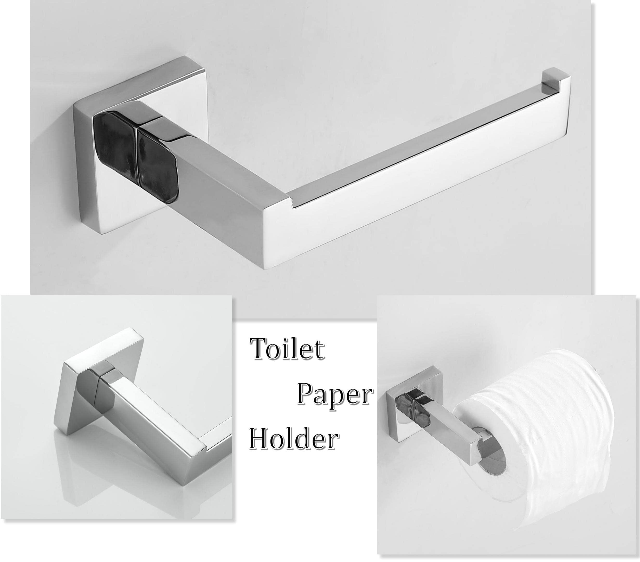 SHUNLI Chrome Bathroom Accessories Set - Hand Towel Rail Toilet Roll Holder Robe Hook - Wall Mounted SUS304 Stainless Steel - Image 3