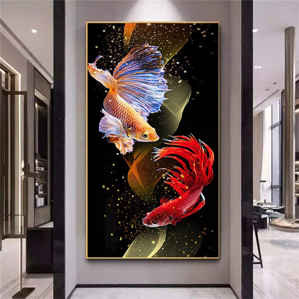 Broderie Diamant Poisson Rouge 40x80cm - Kit Complet Diamond Painting 5D Full Drill pour Adultes