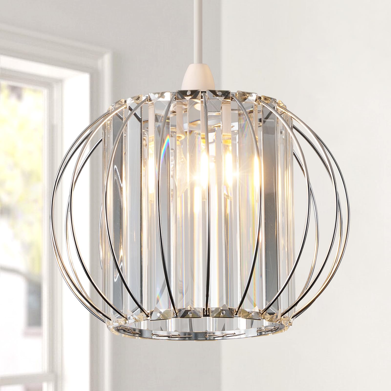 Easy Fit Shade - Chrome Ceiling Light Shade - 27cm - Modern Crystal Pendant Lampshade