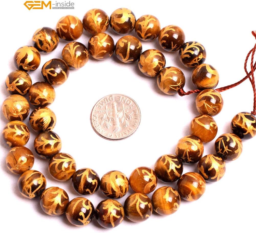 GEM-Inside Natural 10mm Yellow Tiger Eye Gemstone Loose Beads Round Zhuque Phonix Mala Crystal Energy Stone Power for Jewelry Making 15"